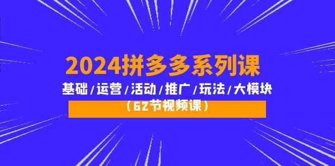 （10019期）2024拼多多系列课：基础/运营/活动/推广/玩法/大模块（62节视频课）-佳佳云创网