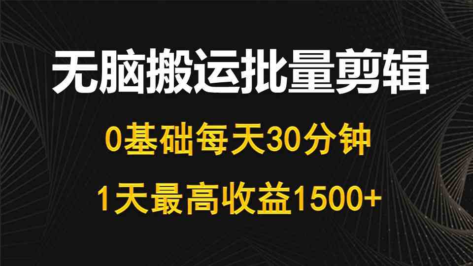 （10008期）每天30分钟，0基础无脑搬运批量剪辑，1天最高收益1500+-佳佳云创网