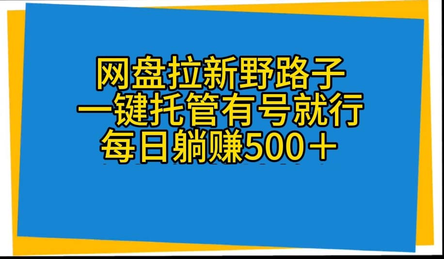 （10468期）网盘拉新野路子，一键托管有号就行，全自动代发视频，每日躺赚500＋-佳佳云创网