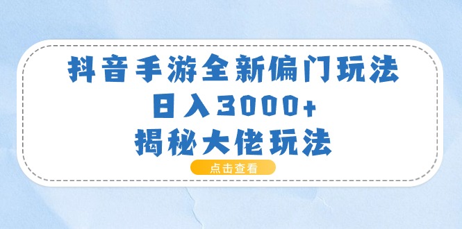 （11075期）抖音手游全新偏门玩法，日入3000+，揭秘大佬玩法-佳佳云创网