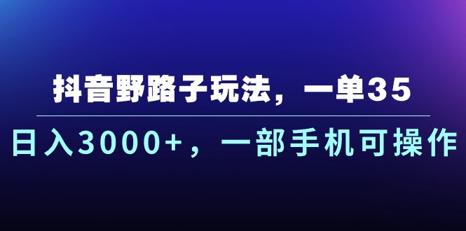 （10909期）抖音野路子玩法，一单35.日入3000+，一部手机可操作-佳佳云创网