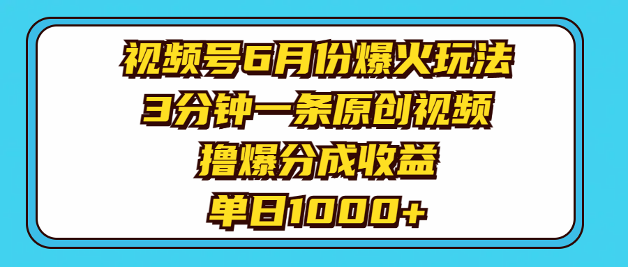 （11298期）视频号6月份爆火玩法，3分钟一条原创视频，撸爆分成收益，单日1000+-佳佳云创网