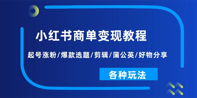 （11164期）小红书商单变现教程：起号涨粉/爆款选题/剪辑/蒲公英/好物分享/各种玩法-佳佳云创网