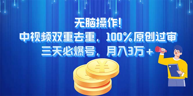 （11353期）无脑操作!中视频双重去重，100%原创过审，三天必爆号，月入3万+-佳佳云创网