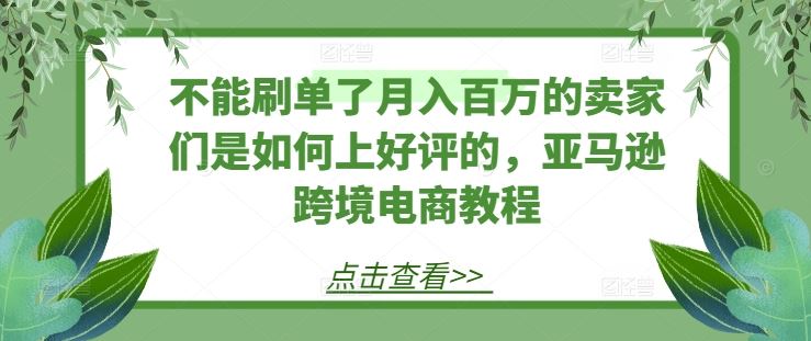不能刷单了月入百万的卖家们是如何上好评的，亚马逊跨境电商教程-佳佳云创网