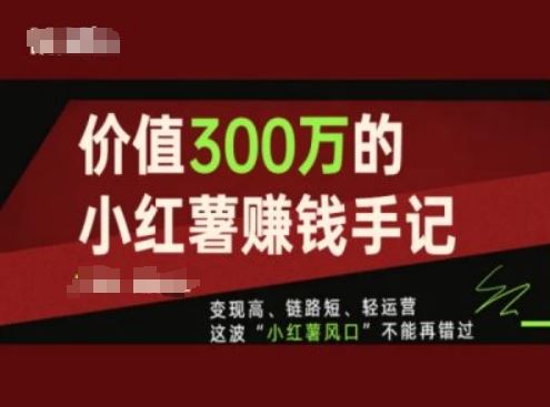 价值300万的小红书赚钱手记，变现高、链路短、轻运营，这波“小红薯风口”不能再错过-佳佳云创网