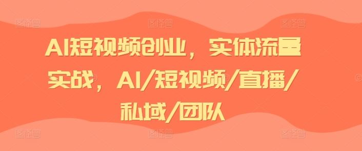 AI短视频创业，实体流量实战，AI/短视频/直播/私域/团队-佳佳云创网