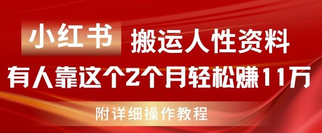 小红书搬运人性资料，有人靠这个2个月轻松赚11w，附教程【揭秘】-佳佳云创网