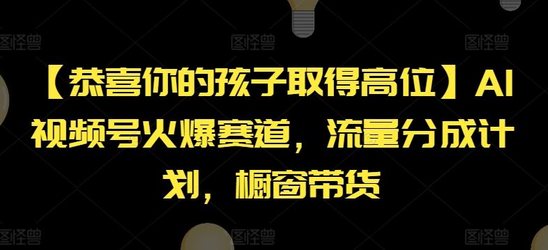 【恭喜你的孩子取得高位】AI视频号火爆赛道，流量分成计划，橱窗带货【揭秘】-佳佳云创网