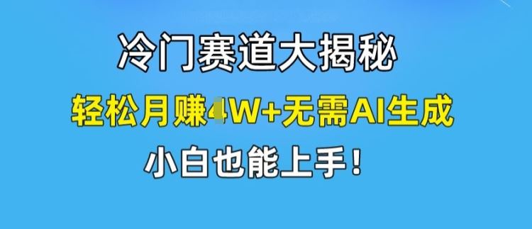 冷门赛道大揭秘，轻松月赚1W+无需AI生成，小白也能上手【揭秘】-佳佳云创网