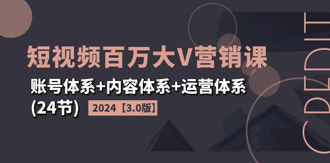 （11795期）2024短视频·百万大V营销课【3.0版】账号体系+内容体系+运营体系(24节)-佳佳云创网
