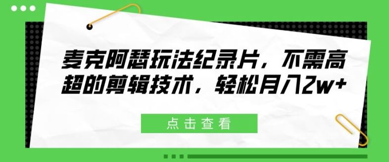 麦克阿瑟玩法纪录片，不需高超的剪辑技术，轻松月入2w+【揭秘】-佳佳云创网