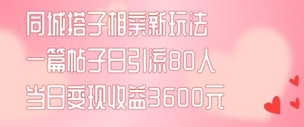 同城搭子相亲新玩法一篇帖子引流80人当日变现3600元(项目教程+实操教程)【揭秘】-佳佳云创网