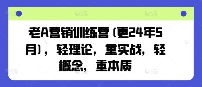 老A营销训练营(更24年7月)，轻理论，重实战，轻概念，重本质-佳佳云创网