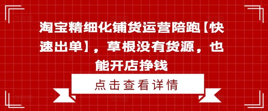 淘宝精细化铺货运营陪跑【快速出单】，草根没有货源，也能开店挣钱-佳佳云创网
