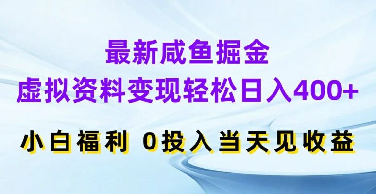 最新咸鱼掘金，虚拟资料变现，轻松日入400+，小白福利，0投入当天见收益【揭秘】-佳佳云创网