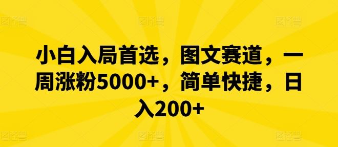 小白入局首选，图文赛道，一周涨粉5000+，简单快捷，日入200+-佳佳云创网