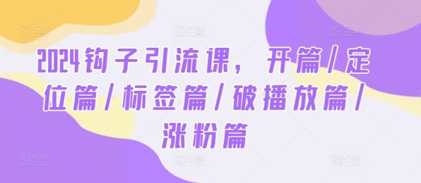 2024钩子引流课，开篇/定位篇/标签篇/破播放篇/涨粉篇-佳佳云创网