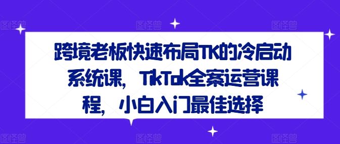 跨境老板快速布局TK的冷启动系统课，TikTok全案运营课程，小白入门最佳选择-佳佳云创网