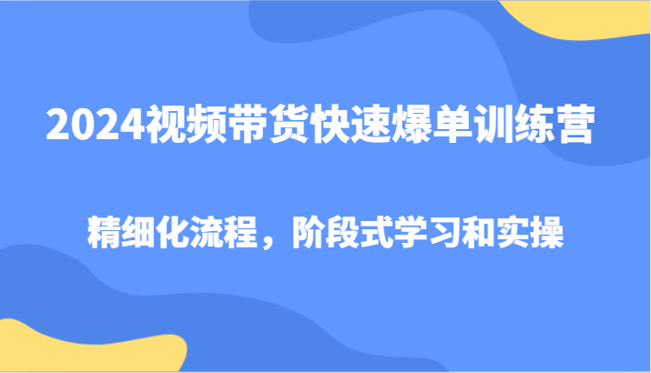 2024视频带货快速爆单训练营，精细化流程，阶段式学习和实操-佳佳云创网
