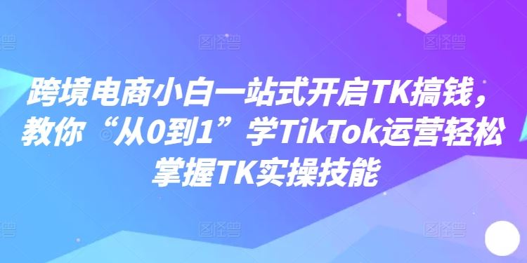 跨境电商小白一站式开启TK搞钱，教你“从0到1”学TikTok运营轻松掌握TK实操技能-佳佳云创网