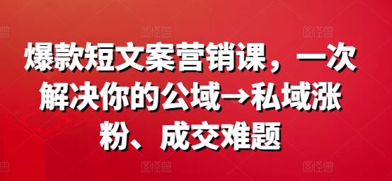 爆款短文案营销课，一次解决你的公域→私域涨粉、成交难题-佳佳云创网
