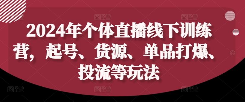 2024年个体直播训练营，起号、货源、单品打爆、投流等玩法-佳佳云创网