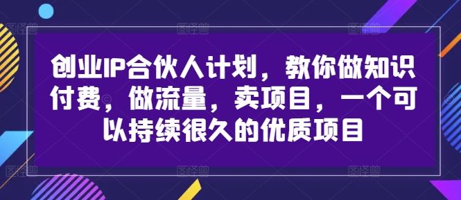 创业IP合伙人计划，教你做知识付费，做流量，卖项目，一个可以持续很久的优质项目-佳佳云创网