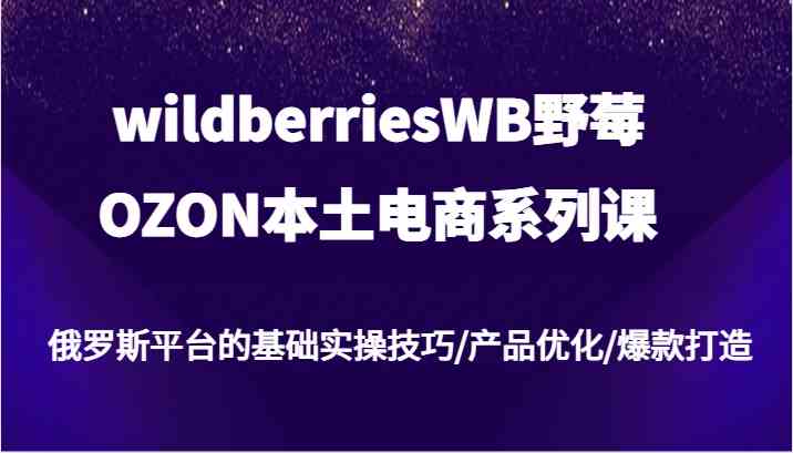 wildberriesWB野莓/OZON本土电商系列课，俄罗斯平台的基础实操技巧/产品优化/爆款打造-佳佳云创网