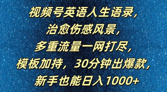 视频号英语人生语录，多重流量一网打尽，模板加持，30分钟出爆款，新手也能日入1000+【揭秘】-佳佳云创网