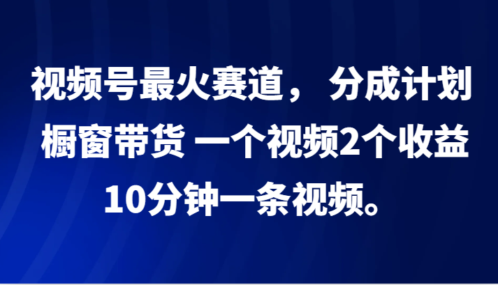 视频号最火赛道， 分成计划， 橱窗带货，一个视频2个收益，10分钟一条视频。-佳佳云创网