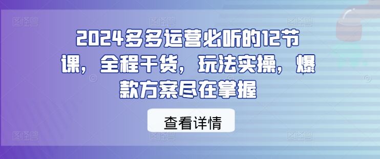 2024多多运营必听的12节课，全程干货，玩法实操，爆款方案尽在掌握-佳佳云创网
