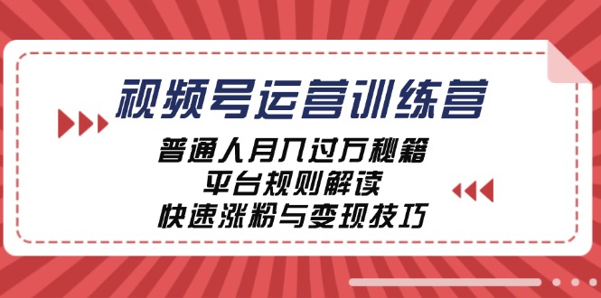 （12722期）视频号运营训练营：普通人月入过万秘籍，平台规则解读，快速涨粉与变现…-佳佳云创网