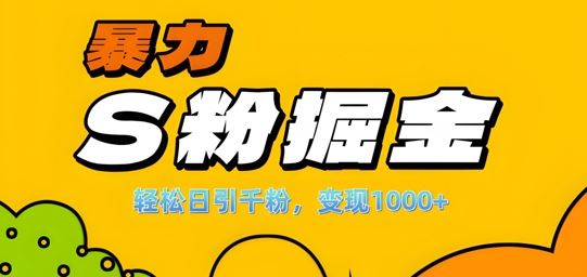 单人单机日引千粉，变现1k+，S粉流量掘金计划攻略【揭秘】-佳佳云创网