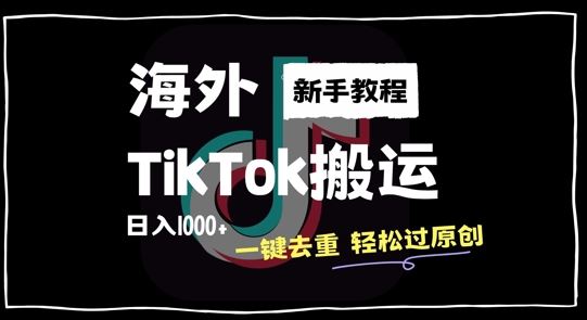 2024最新海外TikTok搬运玩法，一键去重轻松过原创，新手无经验也能日入1k【揭秘】-佳佳云创网