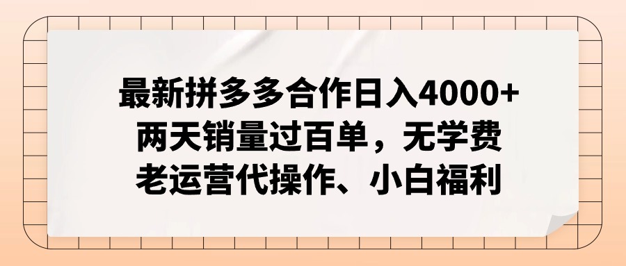 （12869期）拼多多最新合作日入4000+两天销量过百单，无学费、老运营代操作、小白福利-佳佳云创网