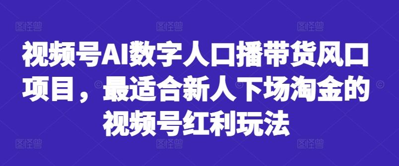 视频号AI数字人口播带货风口项目，最适合新人下场淘金的视频号红利玩法-佳佳云创网