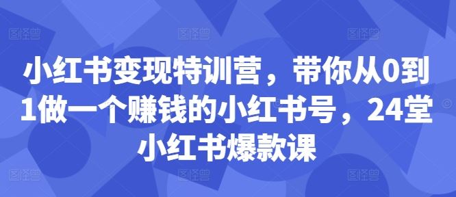 小红书变现特训营，带你从0到1做一个赚钱的小红书号，24堂小红书爆款课-佳佳云创网