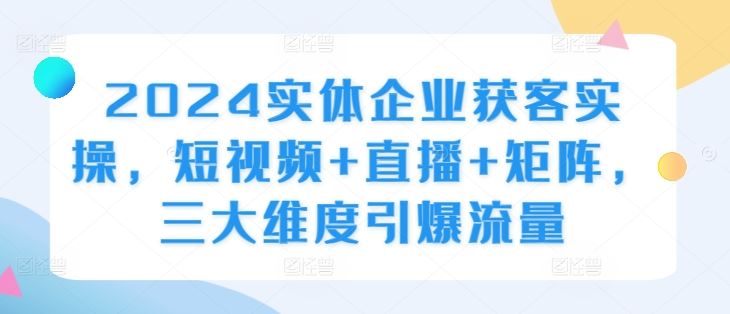 2024实体企业获客实操，短视频+直播+矩阵，三大维度引爆流量-佳佳云创网