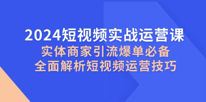 （12987期）2024短视频实战运营课，实体商家引流爆单必备，全面解析短视频运营技巧-佳佳云创网