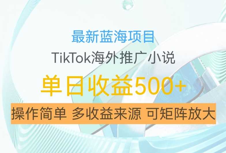 最新蓝海项目，利用tiktok海外推广小说赚钱佣金，简单易学，日入500+，可矩阵放大【揭秘】-佳佳云创网
