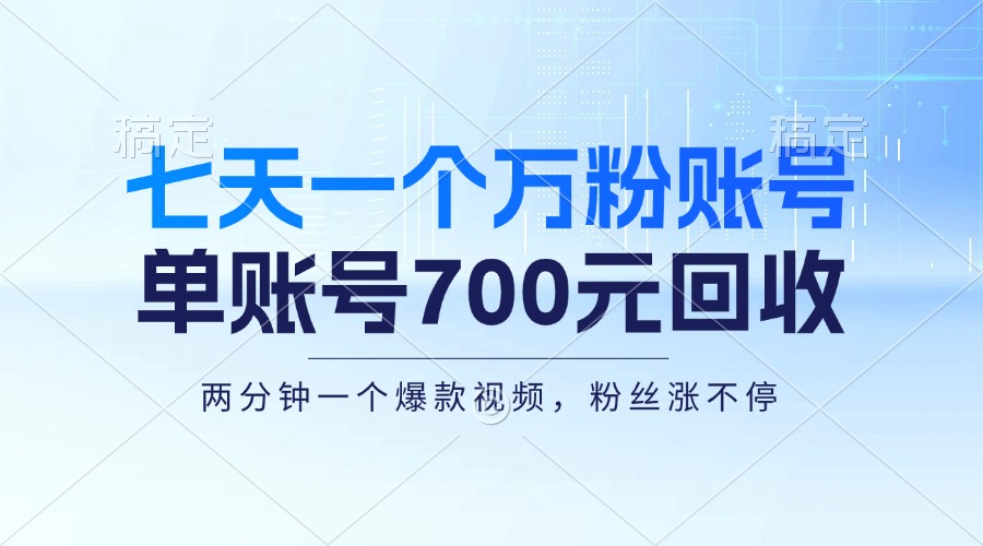 （13062期）七天一个万粉账号，新手小白秒上手，单账号回收700元，轻松月入三万＋-佳佳云创网