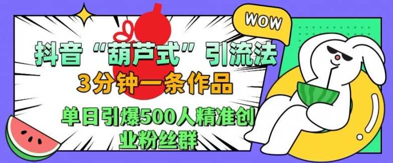 抖音葫芦式引流法，三分钟一条作品，单日引爆抖音500人精准创业粉丝群【揭秘】-佳佳云创网