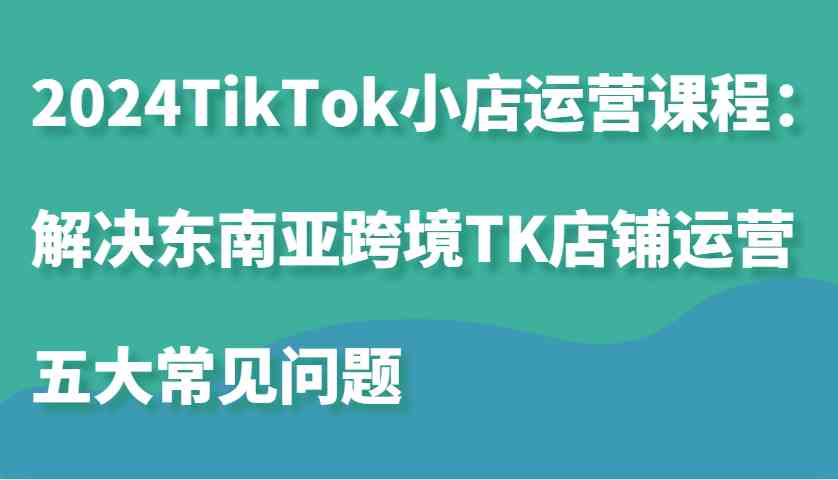 2024TikTok小店运营课程：解决东南亚跨境TK店铺运营五大常见问题-佳佳云创网