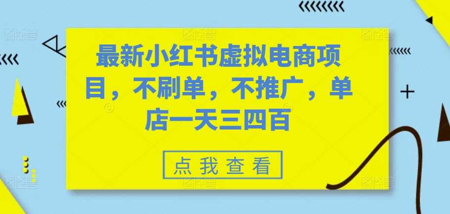 最新小红书虚拟电商项目，不刷单，不推广，单店一天三四百-佳佳云创网