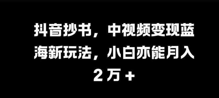 抖音抄书，中视频变现蓝海新玩法，小白亦能月入 过W【揭秘】-佳佳云创网