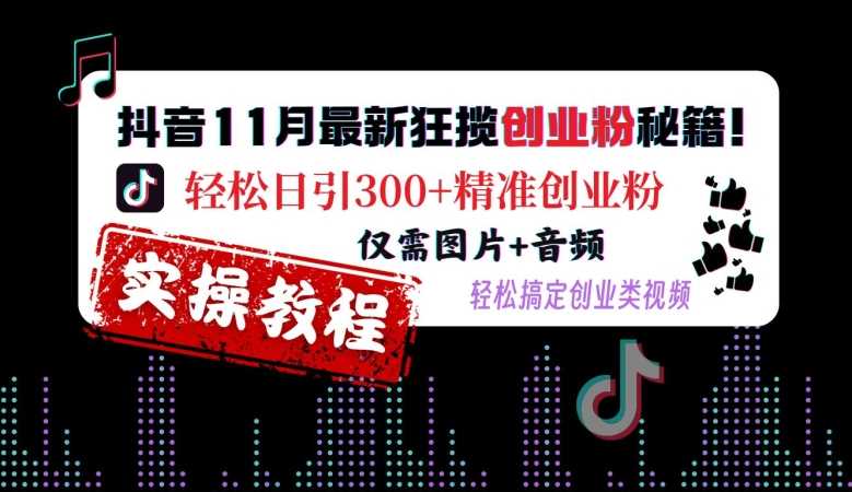 抖音11月最新狂揽创业粉秘籍，轻松日引300+精准创业粉，仅需图片+音频，轻松搞定创业类视频-佳佳云创网