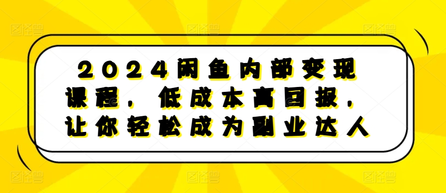 2024闲鱼内部变现课程，低成本高回报，让你轻松成为副业达人-佳佳云创网