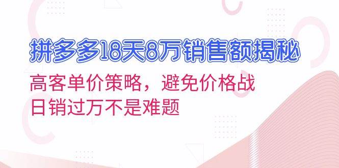 （13383期）拼多多18天8万销售额揭秘：高客单价策略，避免价格战，日销过万不是难题-佳佳云创网