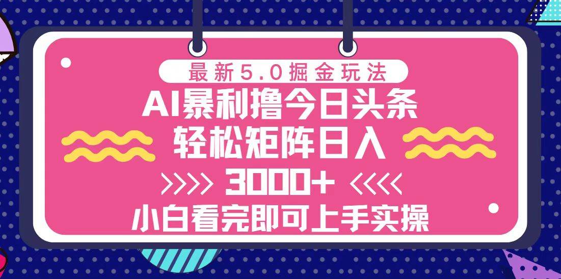 （13398期）今日头条最新5.0掘金玩法，轻松矩阵日入3000+-佳佳云创网